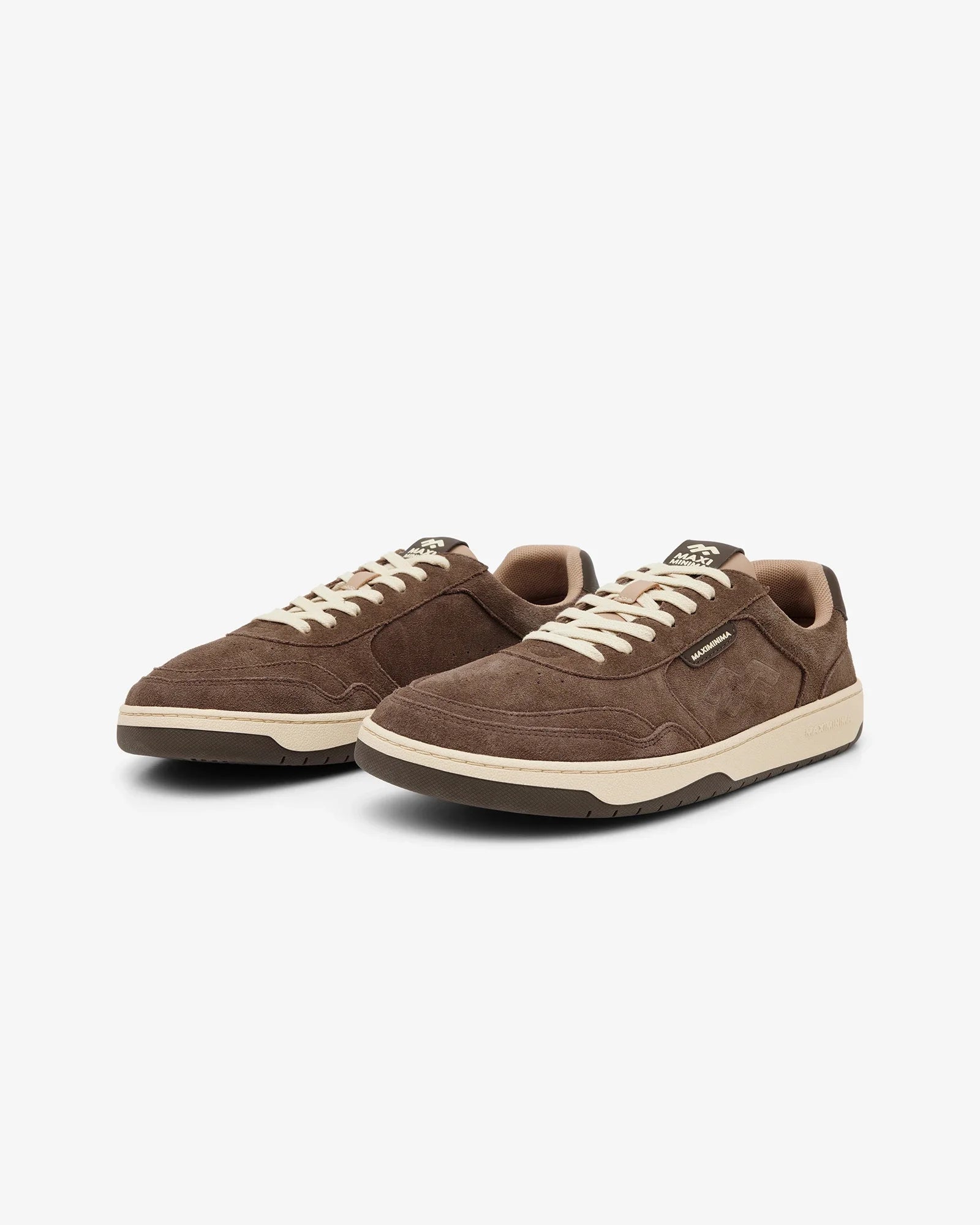 Maximinima Axis brown barefoot sneakers angled pair view showing natural foot shape and minimalist design