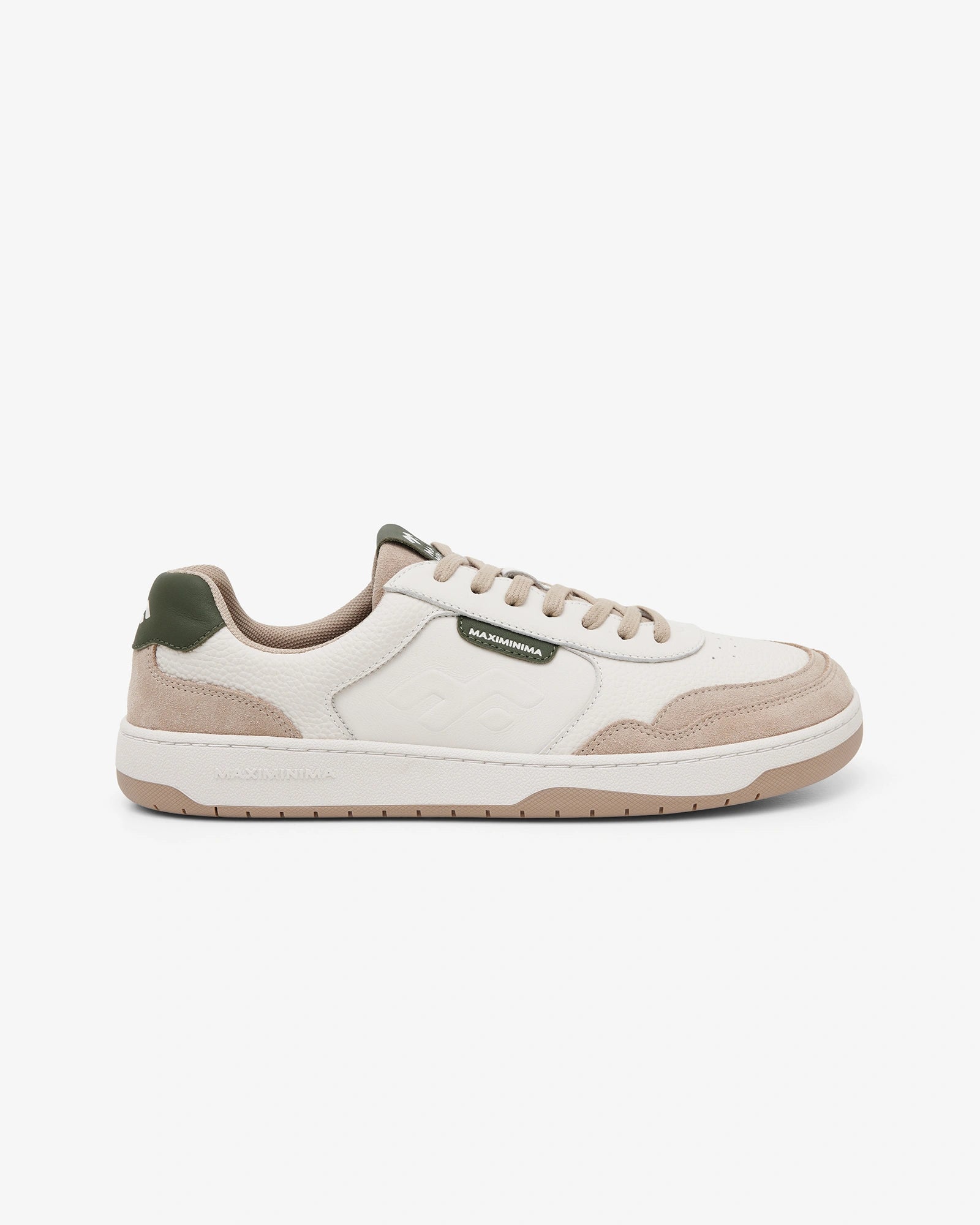 Maximinima Axis off-white and green barefoot sneaker side profile with wide toe box and zero-drop minimalist sole